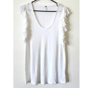 Young Fabulous & Broke YFB Linen Tiered Ruffle White Tank Small
